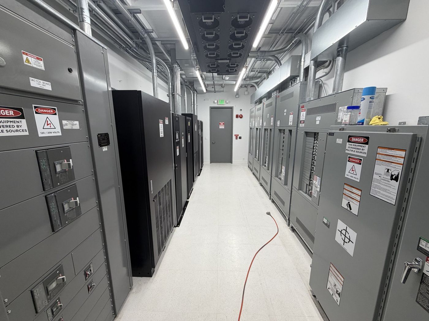 Electrical room with switchgear and power distribution